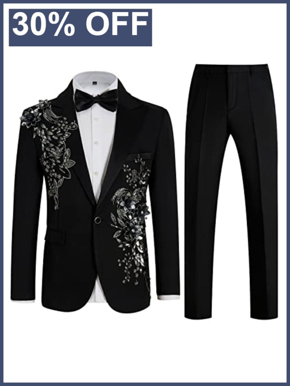 Men's Slim Fit 2-Piece Formal Suit Set with Blazer, Pants & Bow Tie